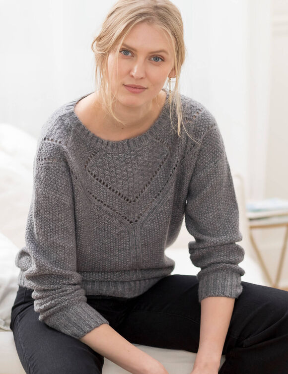 Pull col rond en maille fantaisie (gris chiné) Pull col rond en maille fantaisie (gris chiné)